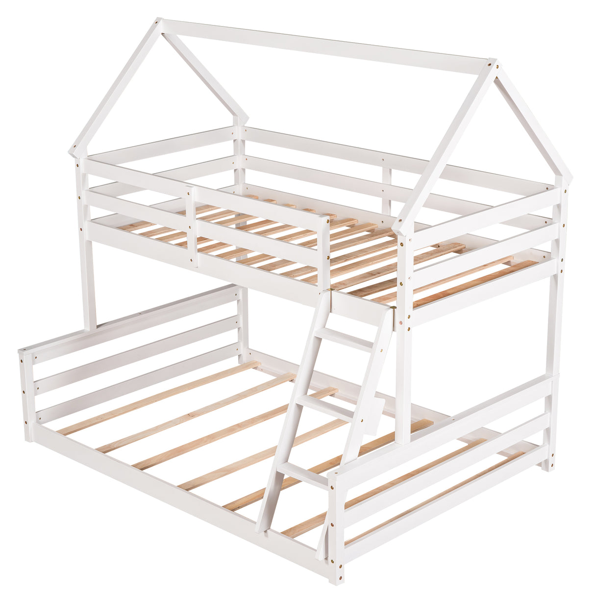 Twin over Full House Bunk Bed with Built-in Ladder,White - Home Elegance USA