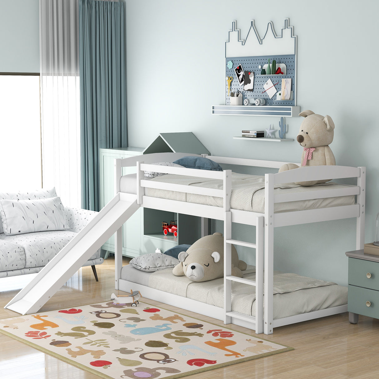 Twin over Twin Bunk Bed with Convertible Slide and Ladder , White(Old SKU:WF281725AAK) - Home Elegance USA