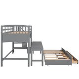 Stairway Twin XL Loft Bed with Twin Size Trundle and 3 Drawers, Storage, Desk, Gray - Home Elegance USA