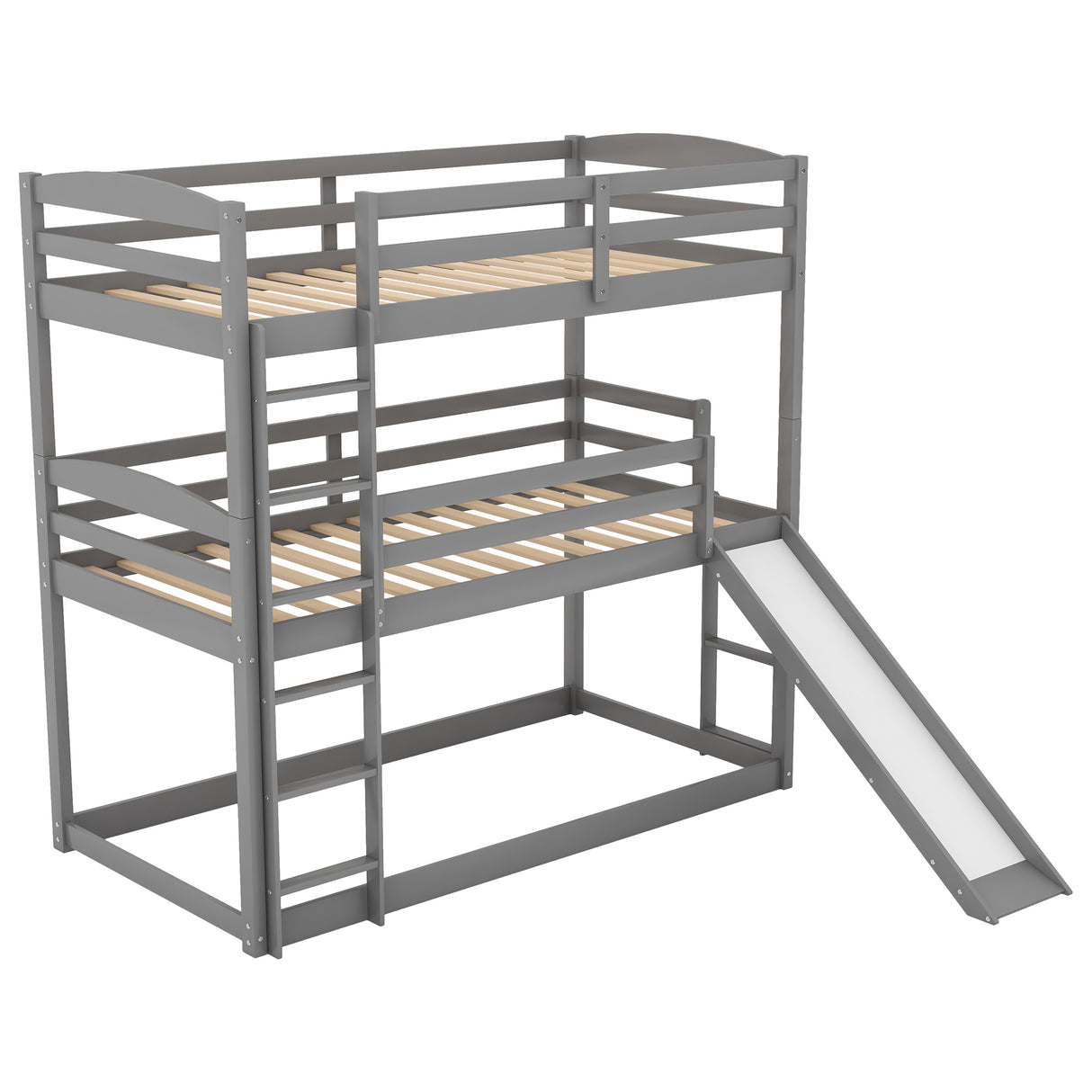 Twin over Twin over Twin Adjustable Triple Bunk Bed with Ladder and Slide,Gray(OLD SKU:SM000508AAE) - Home Elegance USA