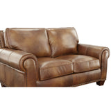 Rustic Leather Collection Loveseat - Premium Construction, Nail-Head Trim - Maximum Comfort and Style Home Elegance USA