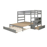 Twin over Twin/King (Irregular King Size) Bunk Bed with Twin Size Trundle, Extendable Bunk Bed   (Gray)(OLD SKU :LP000032AAE) - Home Elegance USA