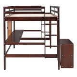 Full size Loft Bed with Desk and Writing Board, Wooden Loft Bed with Desk & 2 Drawers Cabinet- Espresso - Home Elegance USA