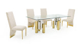 Vig Furniture Modrest Chariot - Modern Glass and Silver Mix Gold Rectangular Dining Table