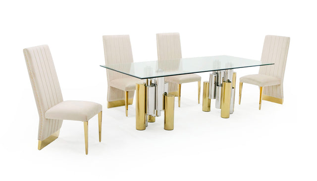 Vig Furniture Modrest Chariot - Modern Glass and Silver Mix Gold Rectangular Dining Table
