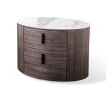 Vig Furniture Modrest Chelton - Contemporary White Ceramic & Walnut Oval Nightstand