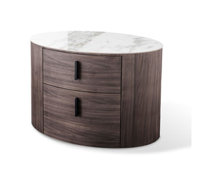 Vig Furniture Modrest Chelton - Contemporary White Ceramic & Walnut Oval Nightstand