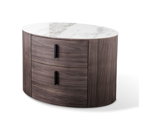 Vig Furniture Modrest Chelton - Contemporary White Ceramic & Walnut Oval Nightstand