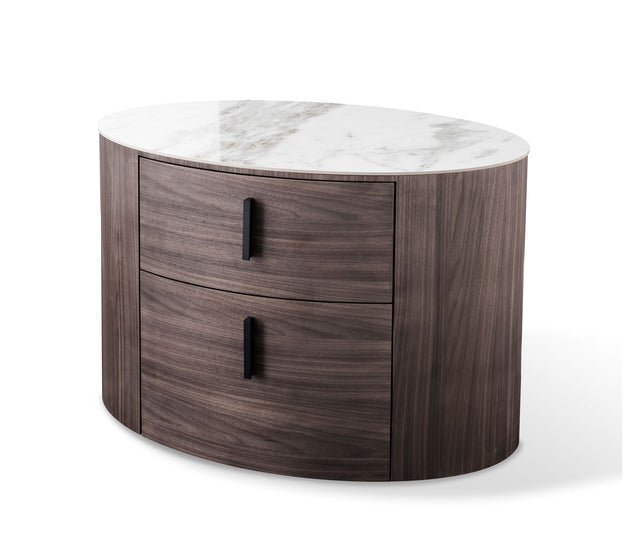 Vig Furniture Modrest Chelton - Contemporary White Ceramic & Walnut Oval Nightstand