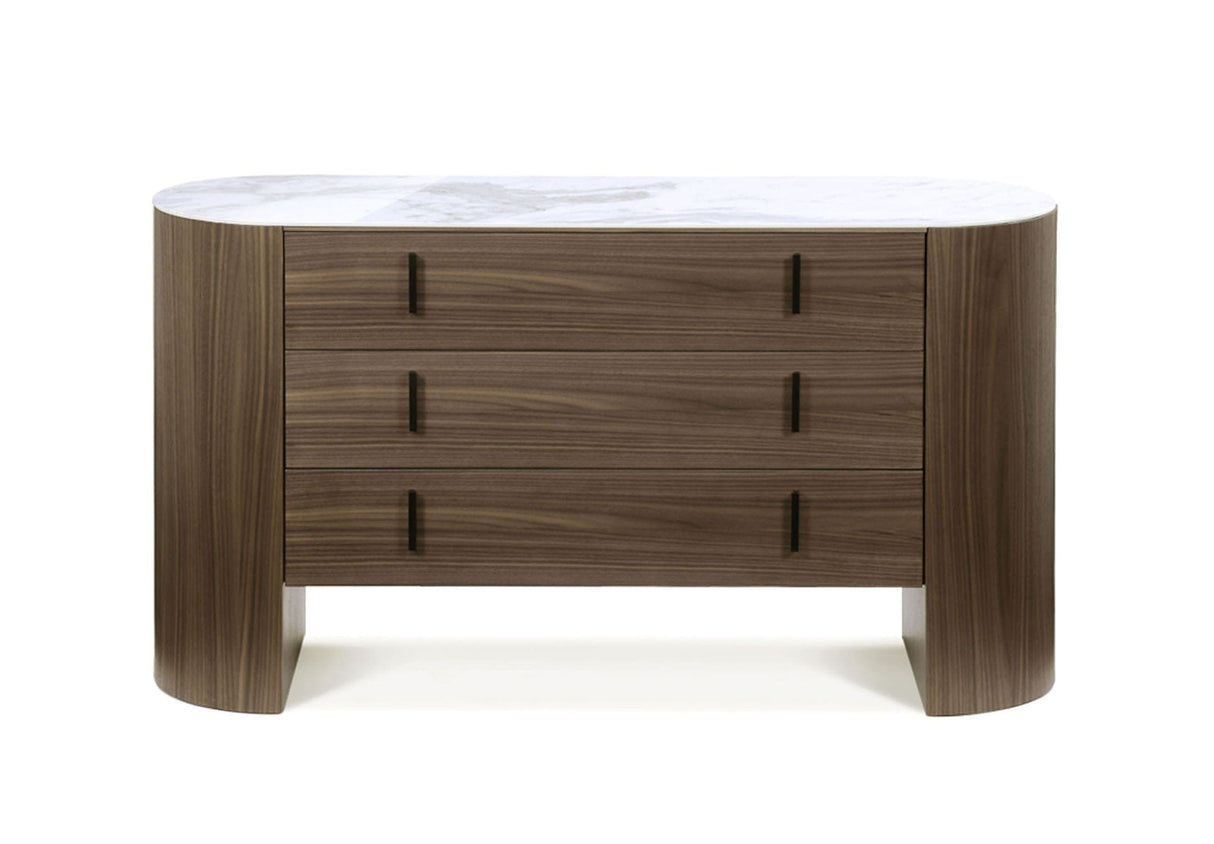 Vig Furniture Modrest Chelton - Contemporary White Ceramic & Walnut Dresser