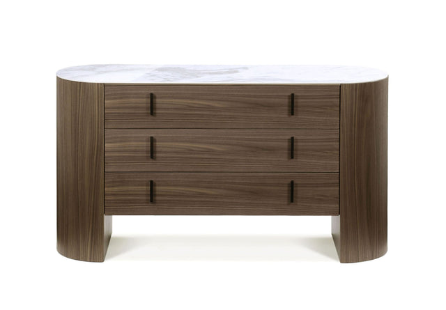 Vig Furniture Modrest Chelton - Contemporary White Ceramic & Walnut Dresser
