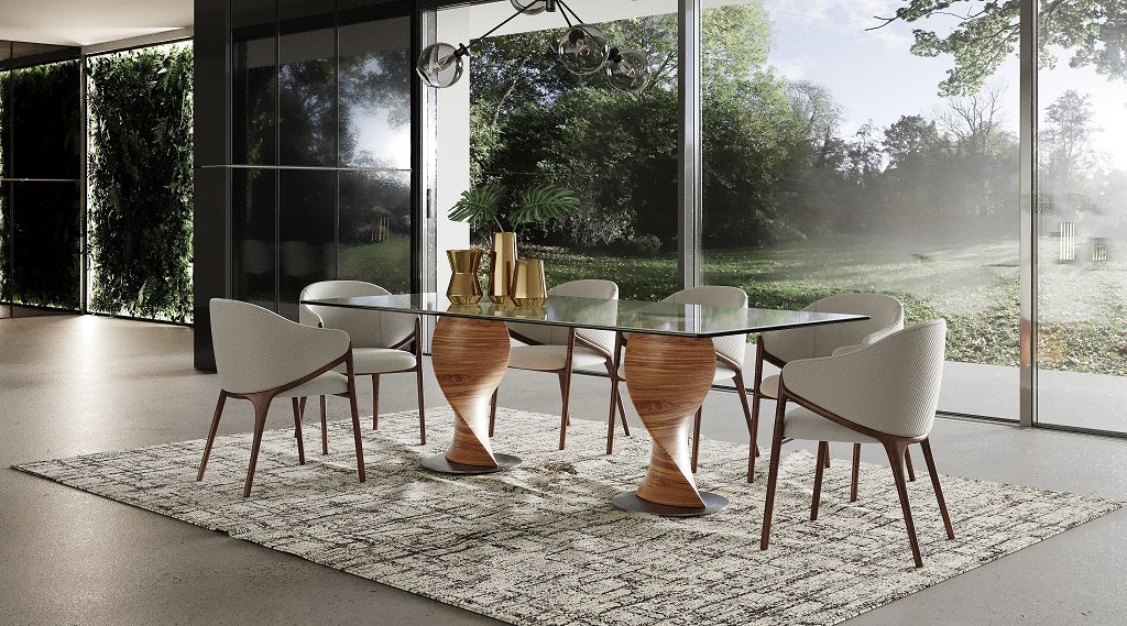 Vig Furniture Modrest Cleveland - Contemporary Glass and Walnut Dining Table