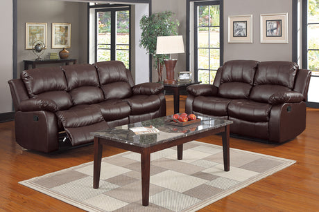 Comfortable Double Reclining Sofa 1pc Brown Color Bonded Leather Match Solid Wood Plywood Frame Living Room Furniture