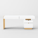 Vig Furniture Modrest Trahan - Modern Gloss White and Brushed Gold Office Desk