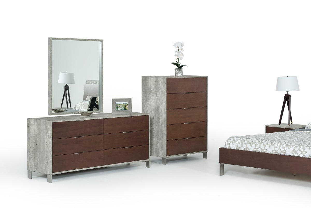 Vig Furniture Nova Domus Conner Modern Dark Walnut & Faux Concrete Chest