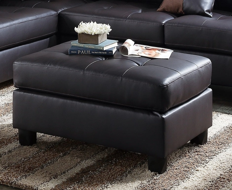 Contemporary Sectional Sofa Espresso Faux Leather Cushion Tufted Reversible 3pc Sectional Sofa L/R Chaise Ottoman Living Room Furniture - Home Elegance USA
