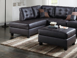 Contemporary Sectional Sofa Espresso Faux Leather Cushion Tufted Reversible 3pc Sectional Sofa L/R Chaise Ottoman Living Room Furniture - Home Elegance USA