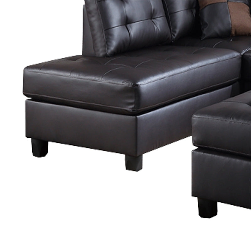 Contemporary Sectional Sofa Espresso Faux Leather Cushion Tufted Reversible 3pc Sectional Sofa L/R Chaise Ottoman Living Room Furniture - Home Elegance USA