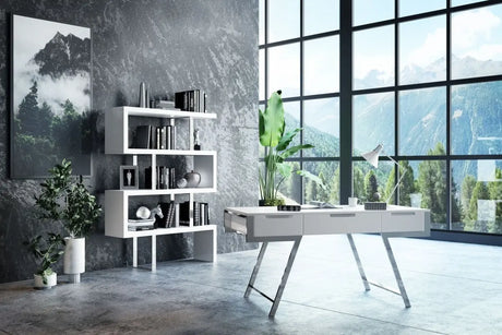 Modrest Maze Modern White High Gloss Bookcase Vgbbmd105-Wht