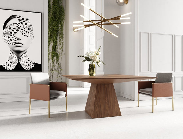 Vig Furniture Modrest Cora- Modern Walnut and Black Tempered Glass Dining Table