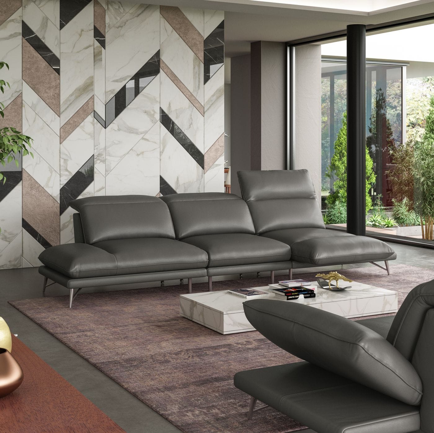 Vig Furniture Lamod Italia Milano - Italian Modern Leather Grey Reversible Sectional Sofa