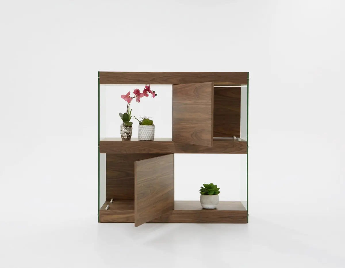 Vig Furniture - Modrest Aura Modern Walnut & Glass Square Cabinet - Vgcncp0602E-Wal