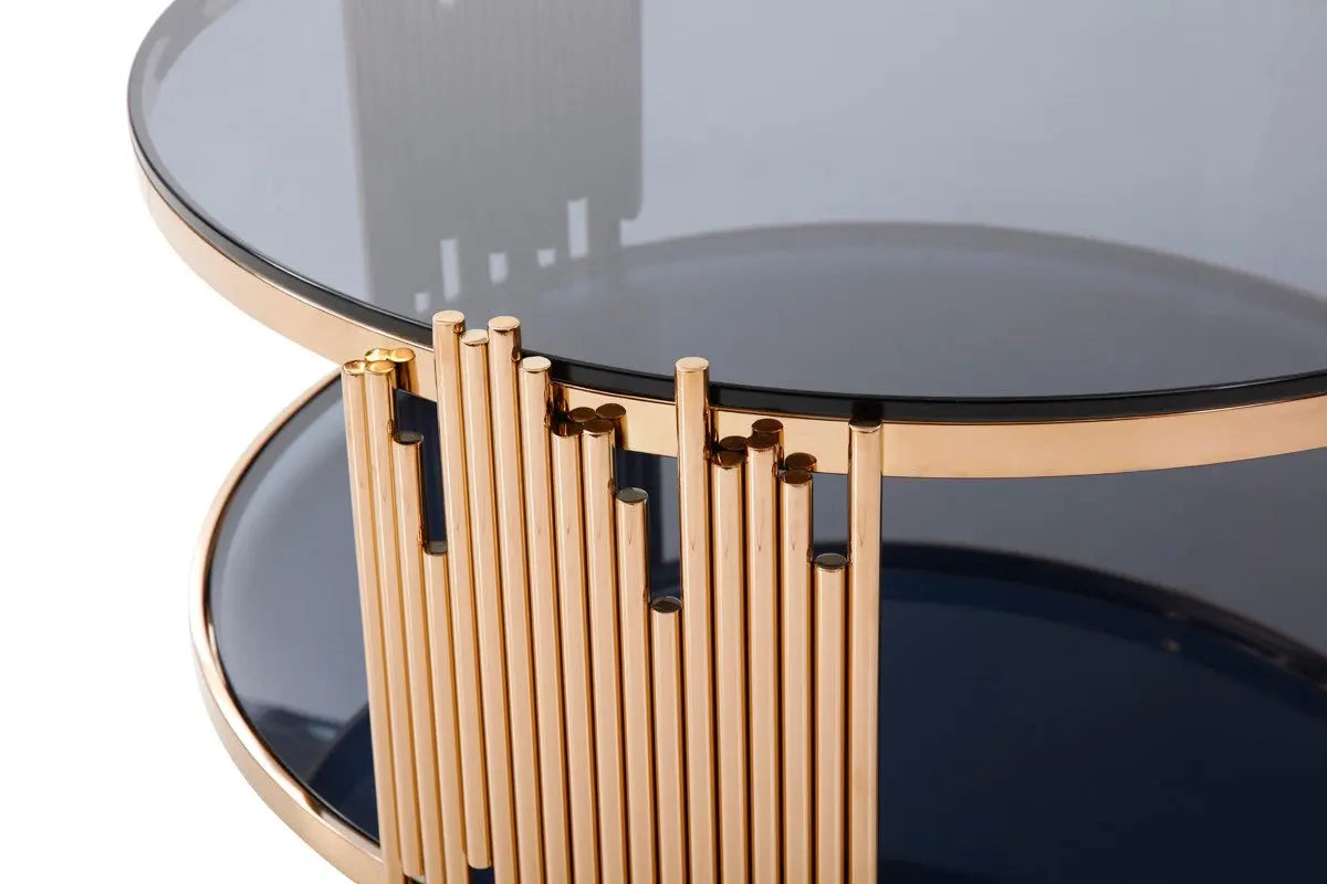 Vig Furniture - Modrest Bryce Modern Smoked Glass & Rosegold Round Coffee Table - Vgvcct8970