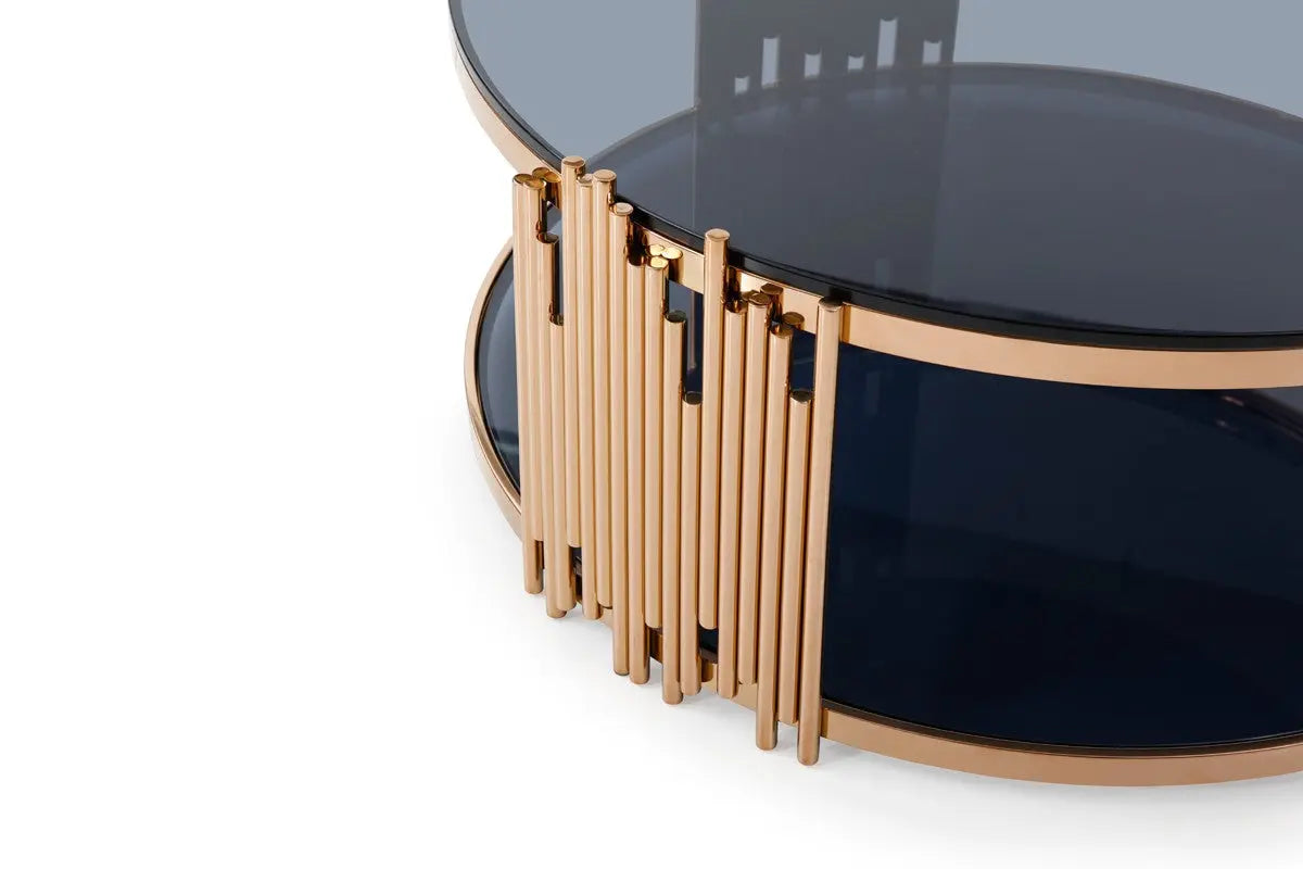 Vig Furniture - Modrest Bryce Modern Smoked Glass & Rosegold Round Coffee Table - Vgvcct8970