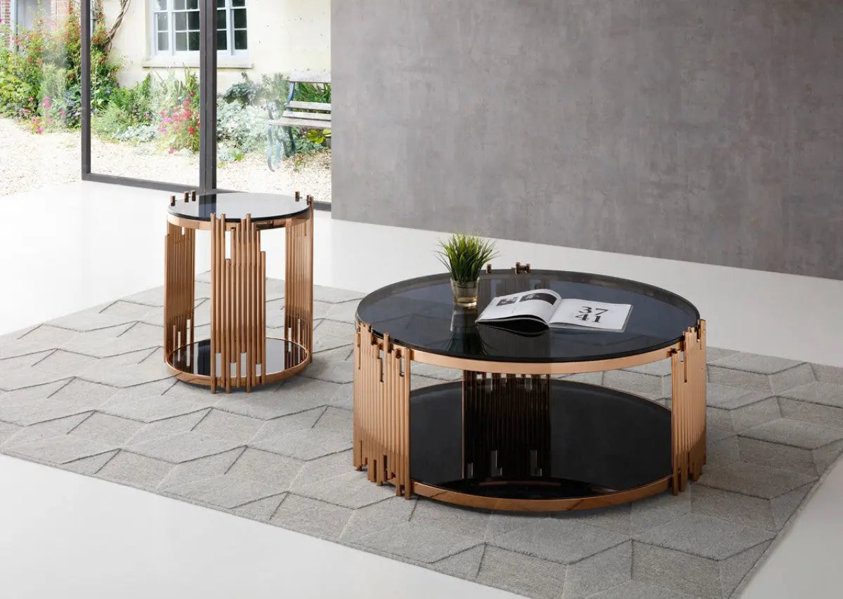 Vig Furniture - Modrest Bryce Modern Smoked Glass & Rosegold Round Coffee Table - Vgvcct8970