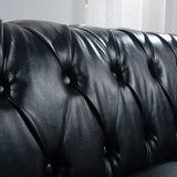 84.65" BLACK PU Rolled Arm Chesterfield Three Seater Sofa. | Home Elegance USA