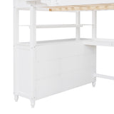 Full size Loft Bed with Drawers and Desk, Wooden Loft Bed with Shelves - White(OLD SKU:LT000529AAK) Home Elegance USA