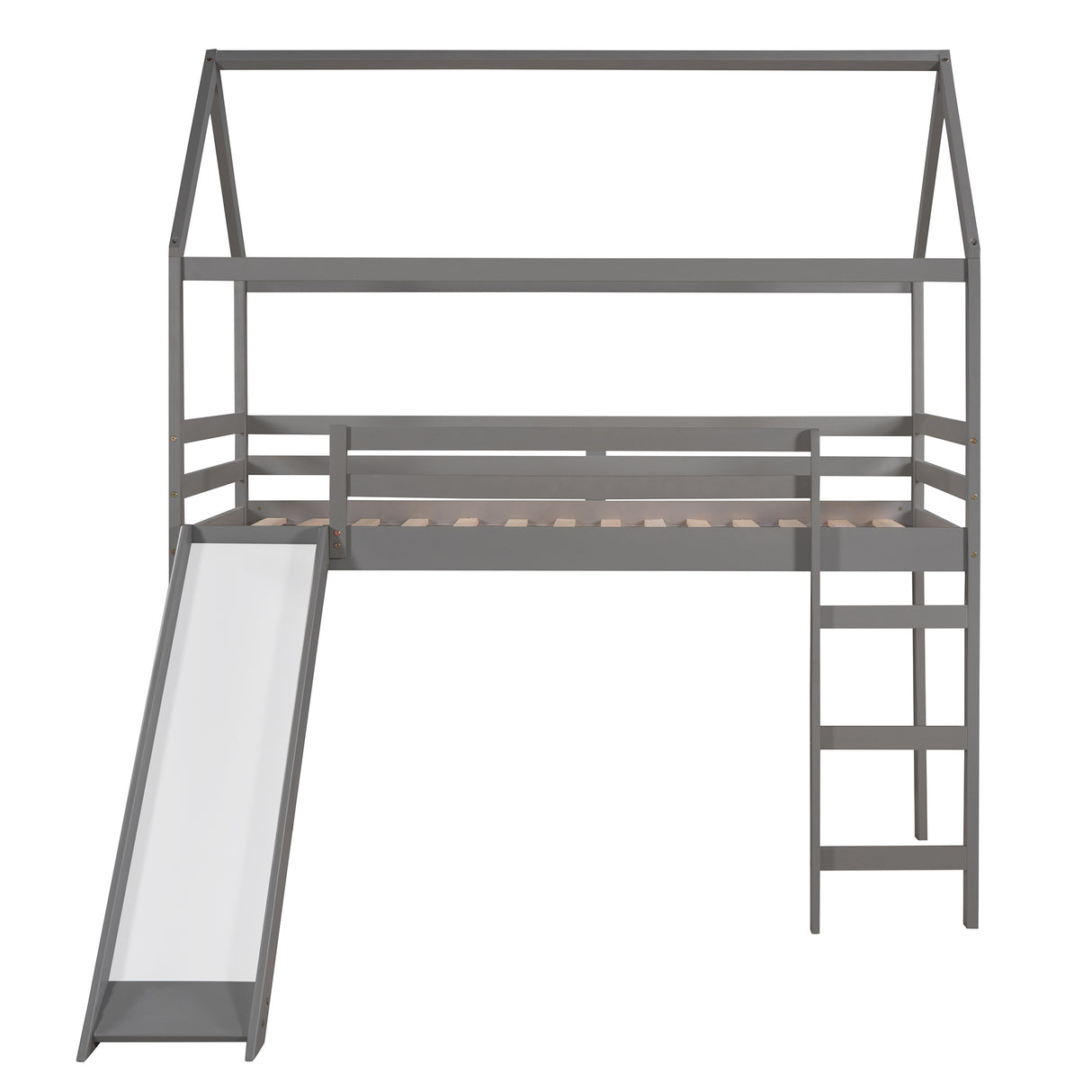 Twin Loft Bed with Slide, House Bed with Slide,Gray(OLD SKU :WF286245AAE) - Home Elegance USA