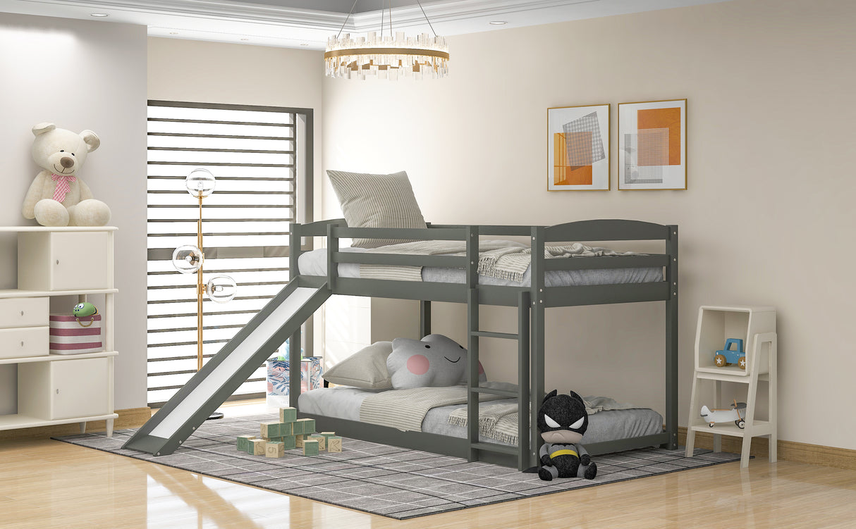 Twin over Twin Bunk Bed with Convertible Slide and Ladder , Gray(Old SKU:WF281725AAE) - Home Elegance USA