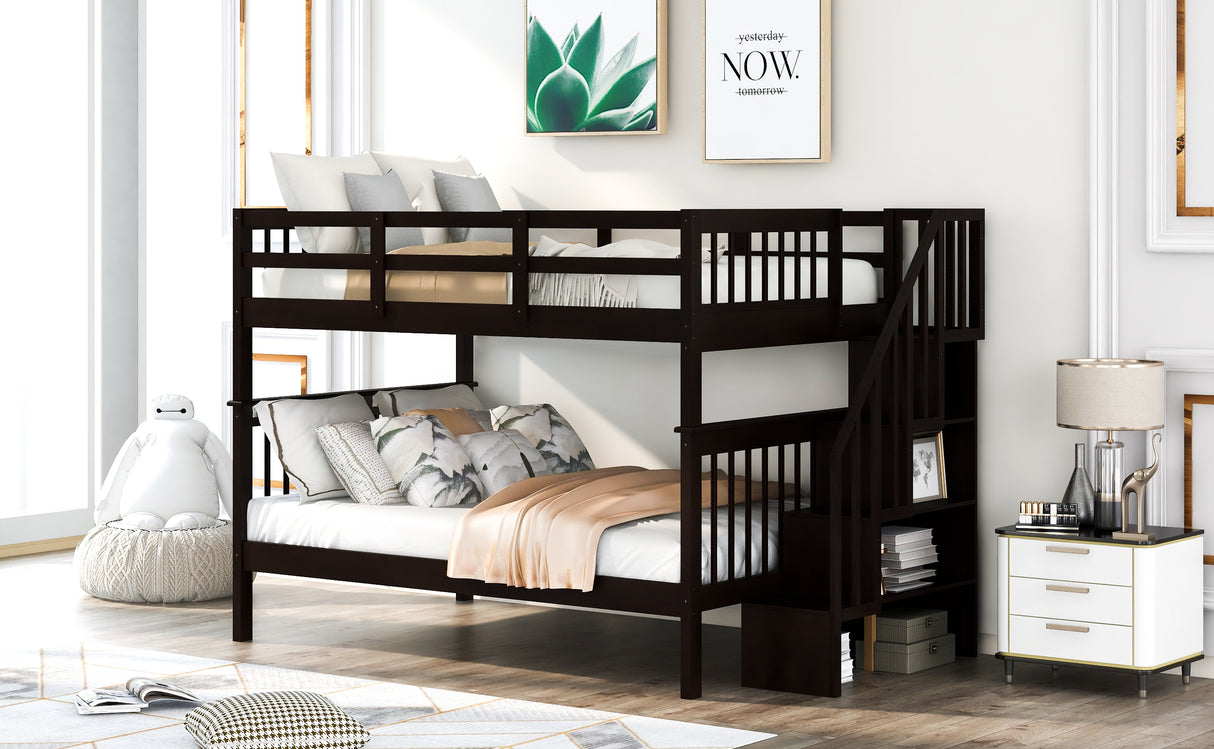 Stairway Full-Over-Full Bunk Bed with Storage and Guard Rail for Bedroom, Dorm, Espresso (OLD SKU:LP000110AAP) - Home Elegance USA