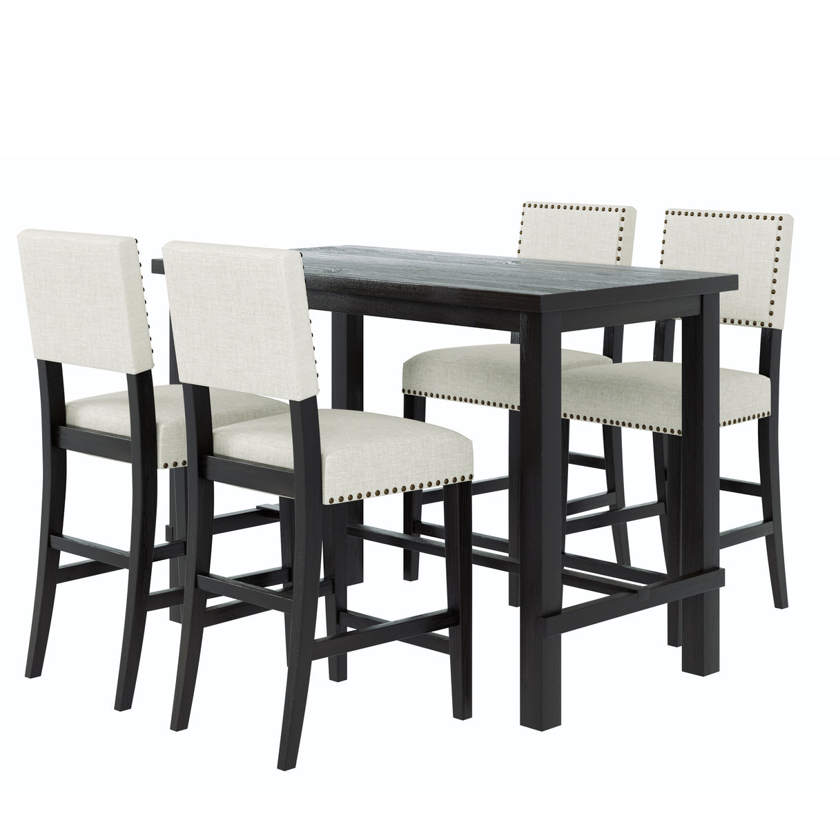 TREXM 5-Piece Counter Height Dining Set, Classic Elegant Table and 4 Chairs in Espresso and Beige - Home Elegance USA