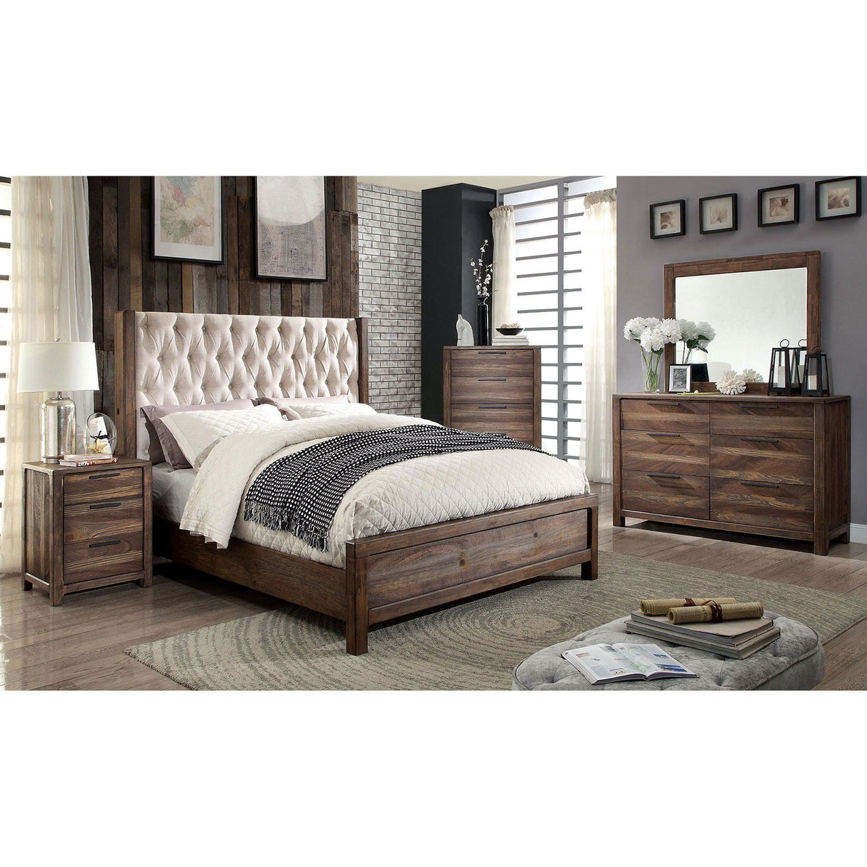 Hutchinson - 5 Piece Queen Bedroom Set With 2Ns - Rustic Natural Tone / Beige - Home Elegance USA