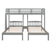 Twin over Twin & Twin Bunk Bed with Built-in Middle Drawer, Gray - Home Elegance USA