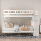 Twin over Full Stairway Bunk Bed with storage, White - Home Elegance USA
