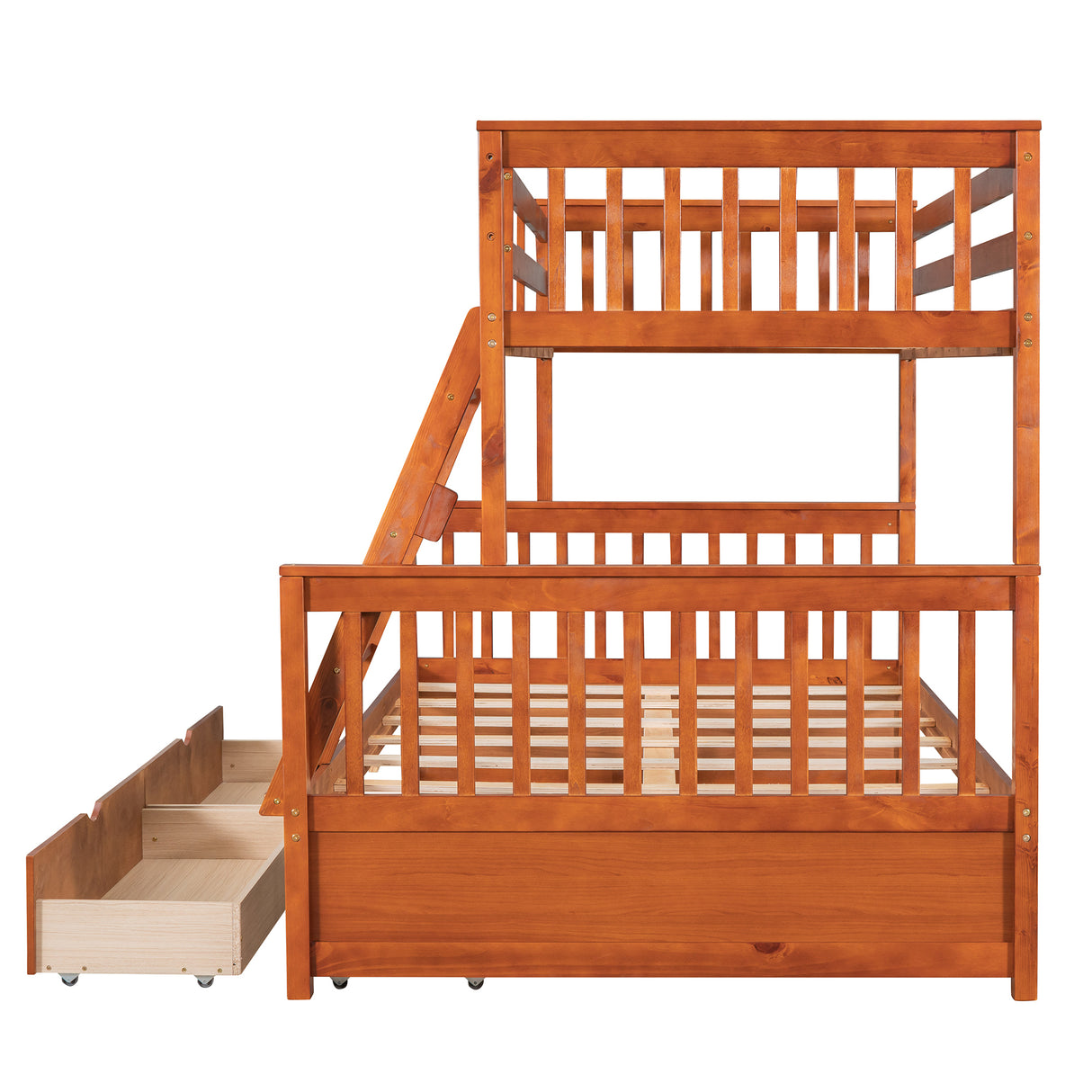 Twin-Over-Full Bunk Bed with Ladders and Two Storage Drawers (Walnut) ( old sku:LT000165AAD） - Home Elegance USA