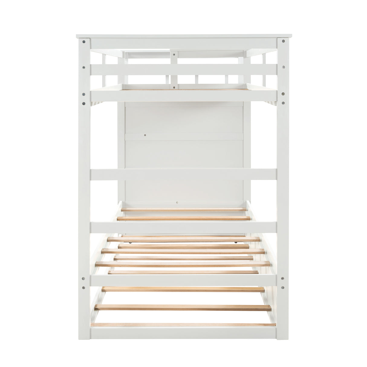 Solid Wood Bunk Bed, Hardwood Twin Over Twin Bunk Bed with Trundle and Staircase, Natural White Finish(OLD SKU :LP000068AAP) - Home Elegance USA