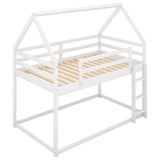 Twin over Twin Low Bunk Bed, House Bed with Ladder , White(OLD SKU:WF197808AAK) - Home Elegance USA