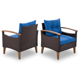 GO 4-Piece Garden Furniture,  Patio Seating Set, PE Rattan Outdoor Sofa Set, Wood Table and Legs, Brown and Blue