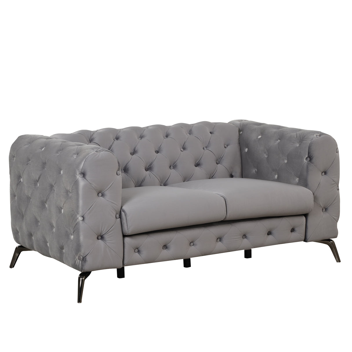 63" Velvet Upholstered Loveseat Sofa,Modern Loveseat Sofa with Button Tufted Back,2 - Person Loveseat Sofa Couch for Living Room,Bedroom,or Small Space,Gray - SG000602AAE - image - 1