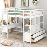 Full Size Loft Bed with Built-in Desk with Two Drawers, and Storage Shelves and Drawers,White - Home Elegance USA
