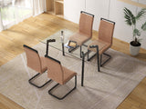 Glass Dining Table and Brown Dining Chair 4-Piece Set  Rectangular 0.31" Tempered Glass Tabletop and Black Coating Metal Dining Table size 47" W x 31"D x 30" H - Home Elegance USA