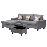 Nolan Gray Linen Fabric 4Pc Reversible Sofa Chaise with Interchangeable Legs, Storage Ottoman, and Pillows - Home Elegance USA