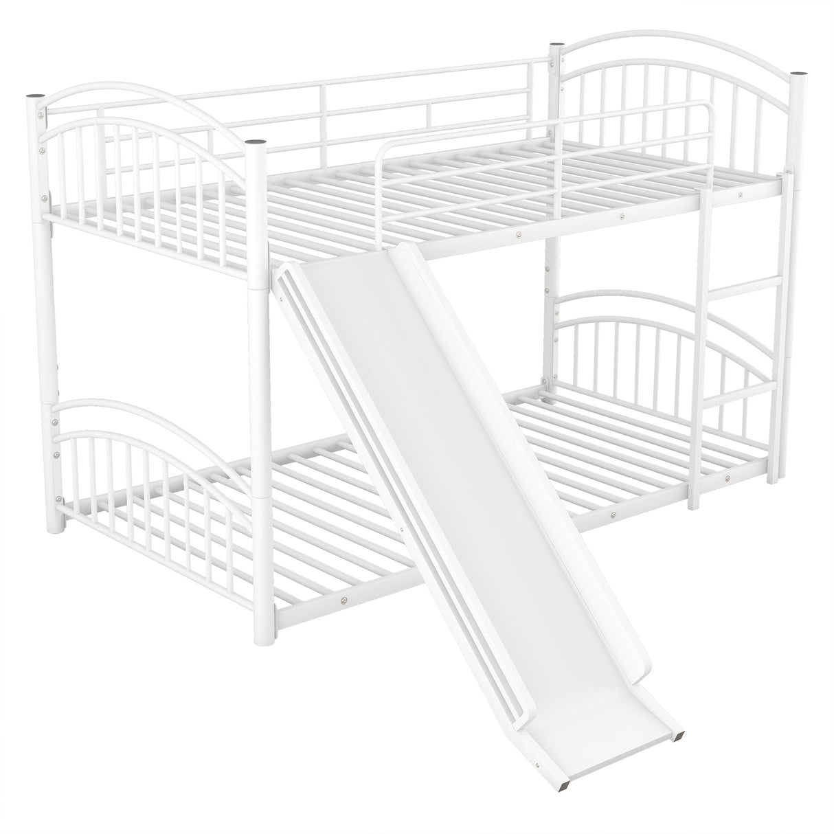 Twin Over Twin Metal Bunk Bed With Slide,Kids House Bed White - Home Elegance USA