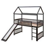 Twin Loft Bed with Slide, House Bed with Slide,Espresso(OLD SKU :LT000212AAP) - Home Elegance USA