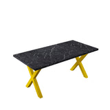 70.87"Modern Square Dining Table with Printed Black Marble Table Top+Gold X-Shape Table Leg - Home Elegance USA