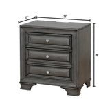 Gray Solid wood 1pc Nightstand Nickel Round Knob Transitional Style 3-Drawers Nightstand w Under Nightlight - Home Elegance USA